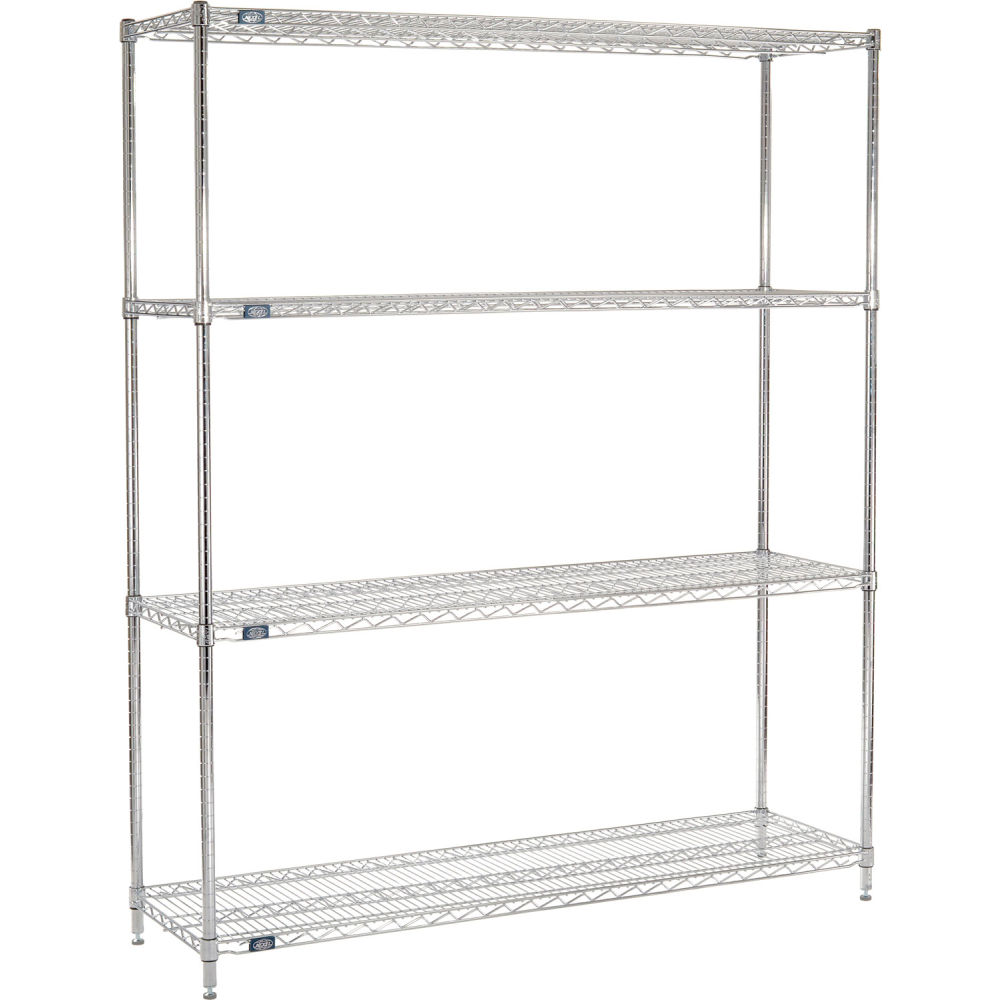 Global Industrial B3232791 Nexel 4 Shelf Chrome Wire Shelving Unit Starter - 72 x 18 x 96 in.
