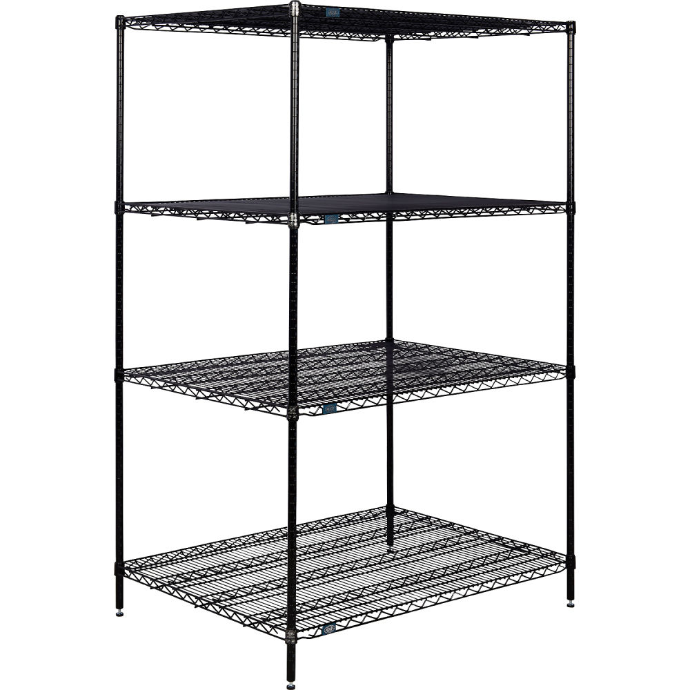 Global Industrial B3232685 Nexel 4 Shelf Black Epoxy Wire Shelving Unit Starter - 48 x 36 x 96 in.