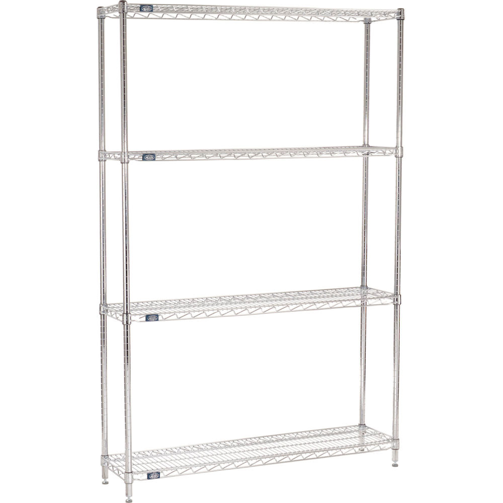 Global Industrial B3232632 Nexel 4 Shelf Chrome Wire Shelving Unit Starter - 48 x 12 x 96 in.
