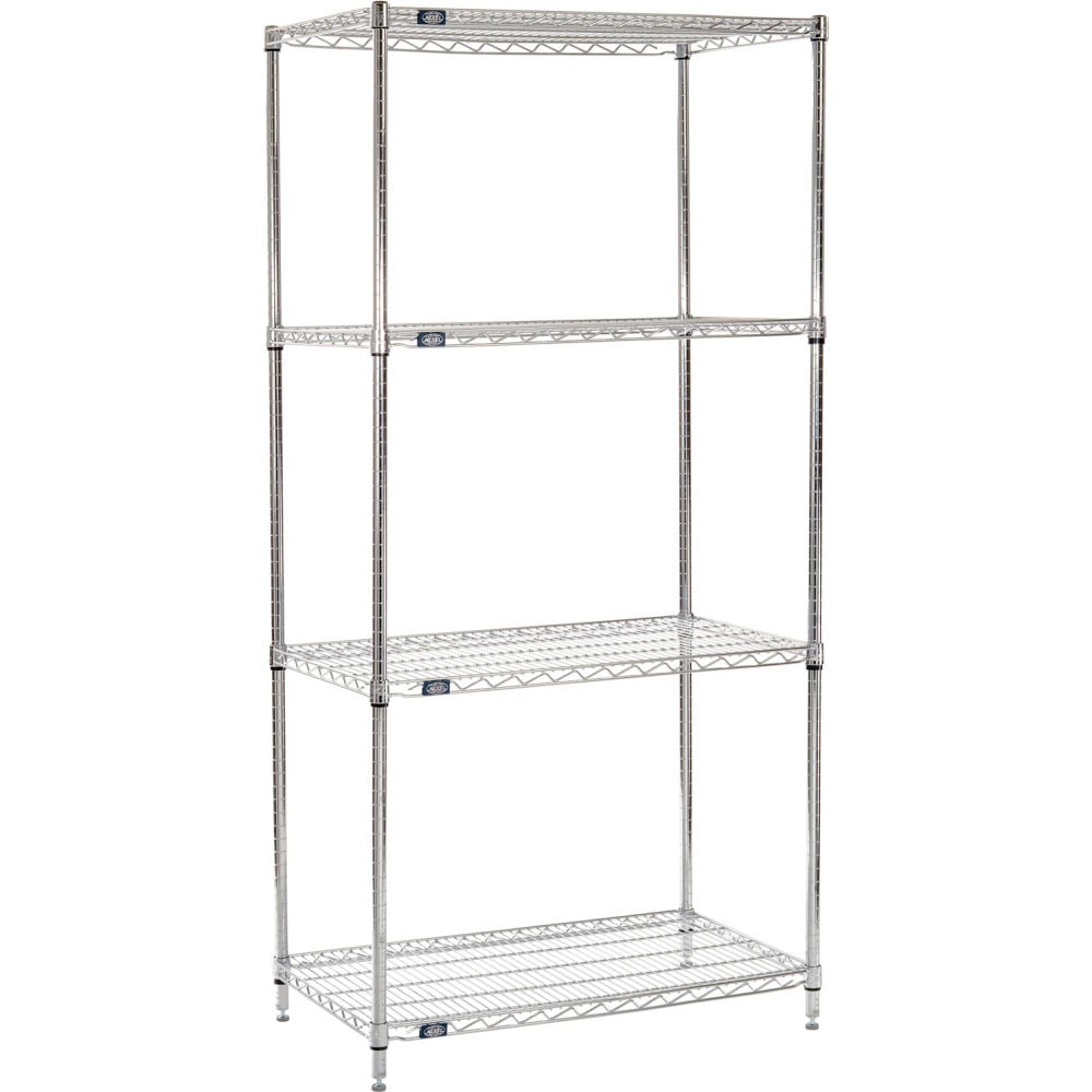 Global Industrial B3232815 Nexel 4 Shelf Chrome Wire Shelving Unit Starter - 36 x 21 x 96 in.