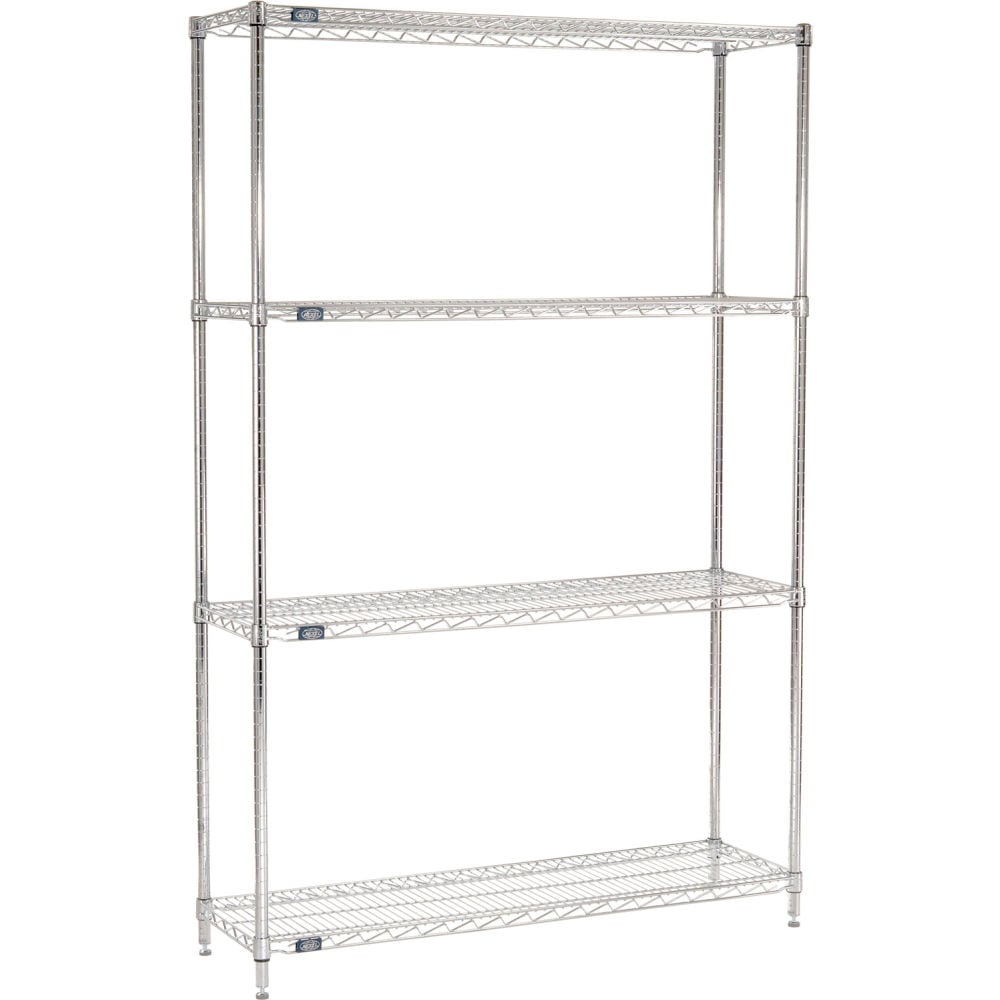 Global Industrial B3232824 Nexel 4 Shelf Chrome Wire Shelving Unit Starter - 48 x 14 x 96 in.