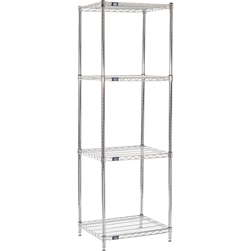 Global Industrial B3232654 Nexel 4 Shelf Chrome Wire Shelving Unit Starter - 24 x 21 x 96 in.