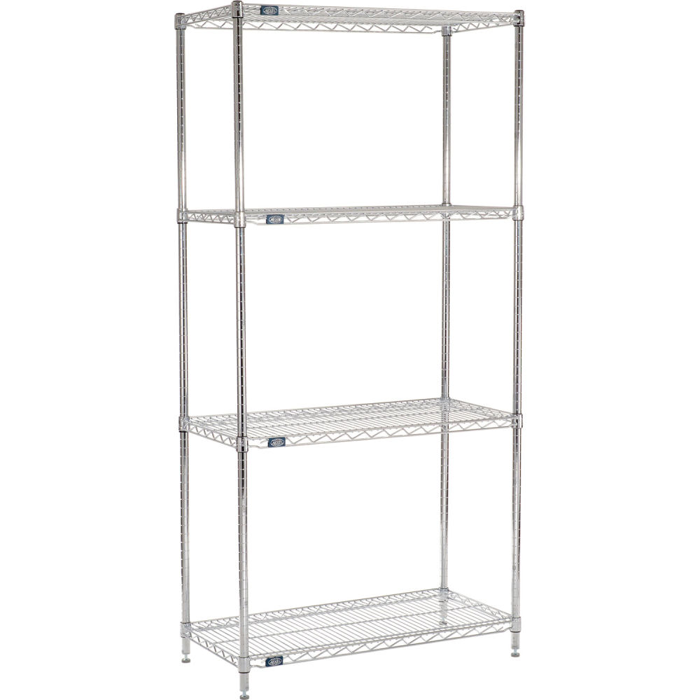 Global Industrial B3232834 Nexel 4 Shelf Chrome Wire Shelving Unit Starter - 36 x 18 x 96 in.