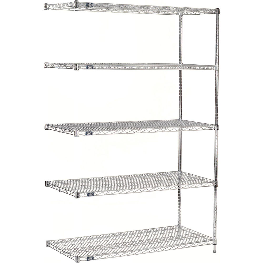 Global Industrial B3232556 Nexel 5 Shelf Chrome Wire Shelving Unit Add On - 24 x 18 x 96 in.