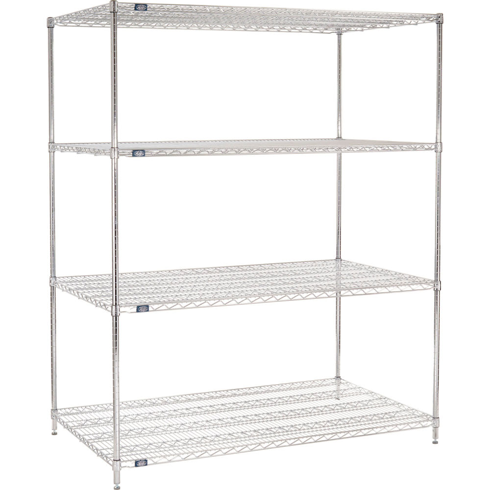 Global Industrial B3232581 Nexel 4 Shelf Chrome Wire Shelving Unit Starter - 60 x 36 x 96 in.
