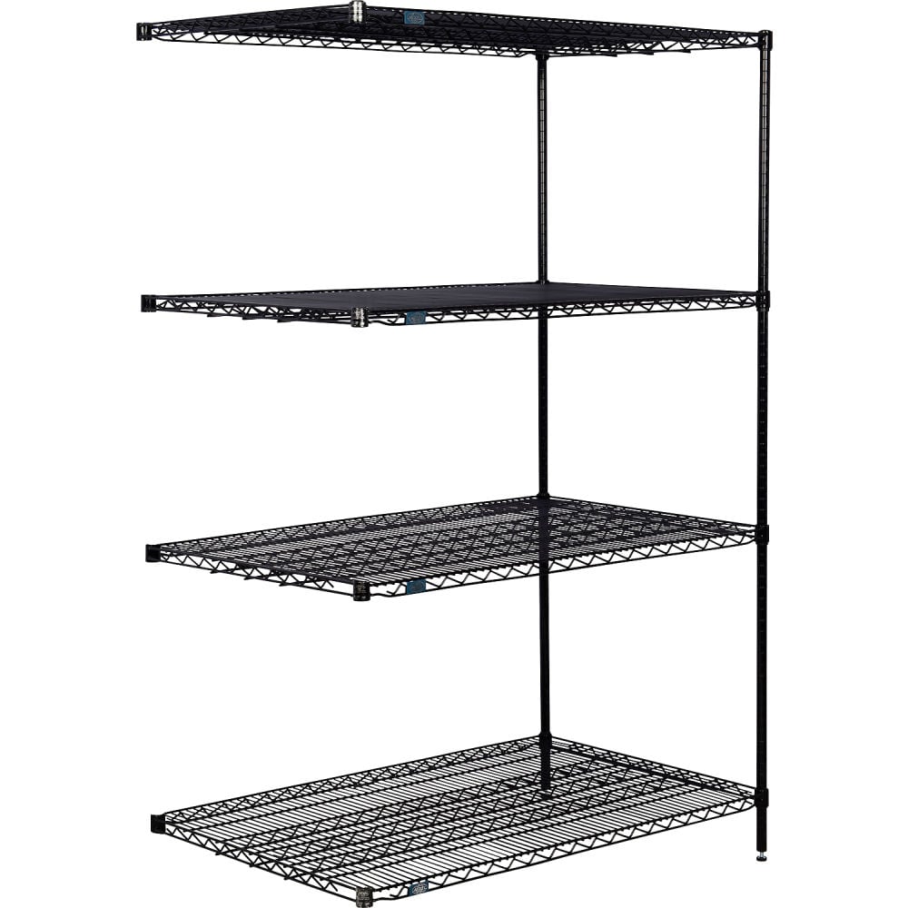 Global Industrial B3232597 Nexel 4 Shelf Black Epoxy Wire Shelving Unit Add On - 48 x 30 x 96 in.