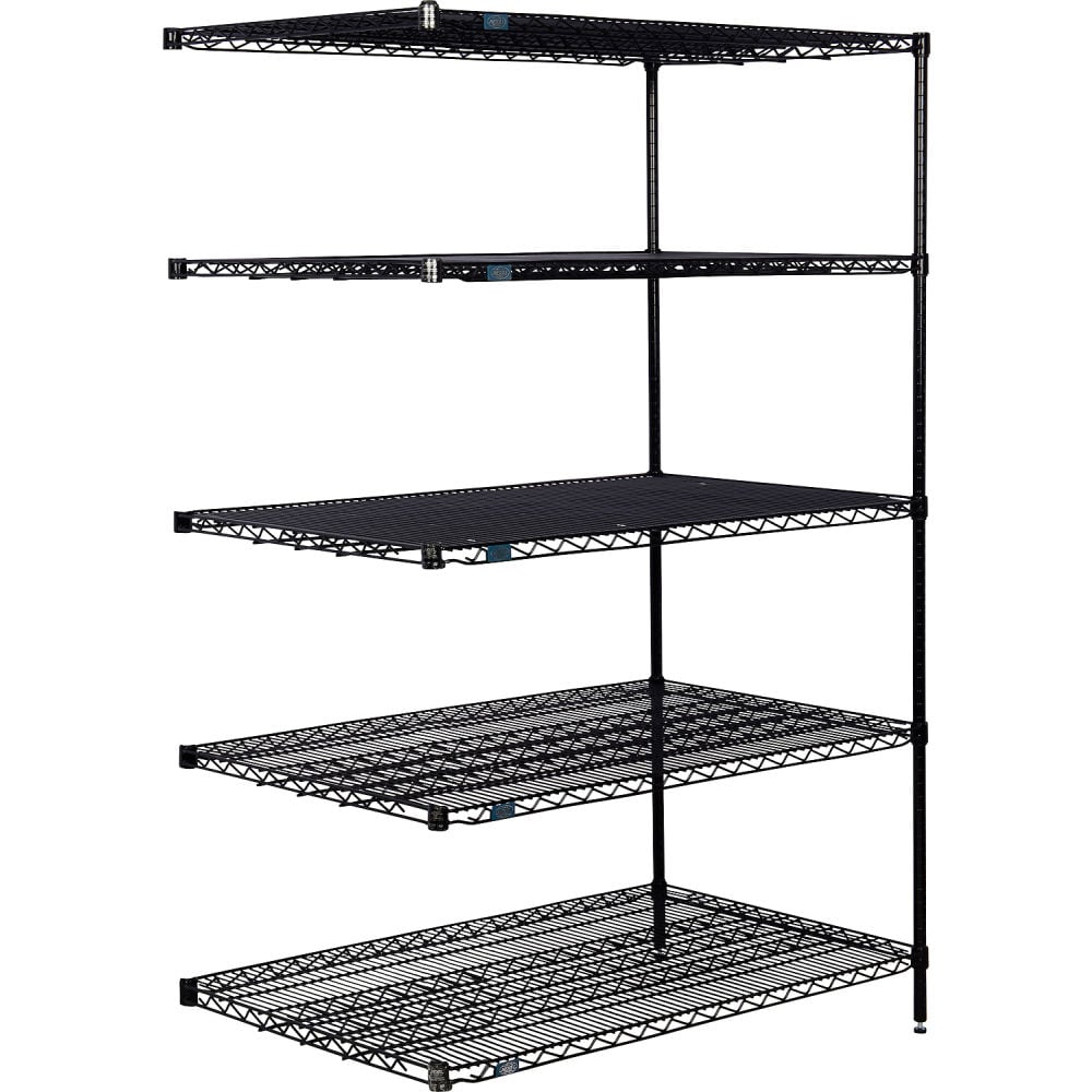 Global Industrial B3232598 Nexel 5 Shelf Black Epoxy Wire Shelving Unit Add On - 48 x 30 x 96 in.