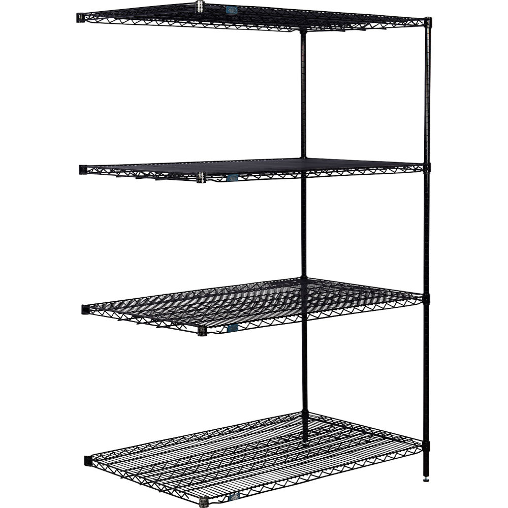 Global Industrial B3232744 Nexel 4 Shelf Black Epoxy Wire Shelving Unit Add On - 72 x 30 x 96 in.