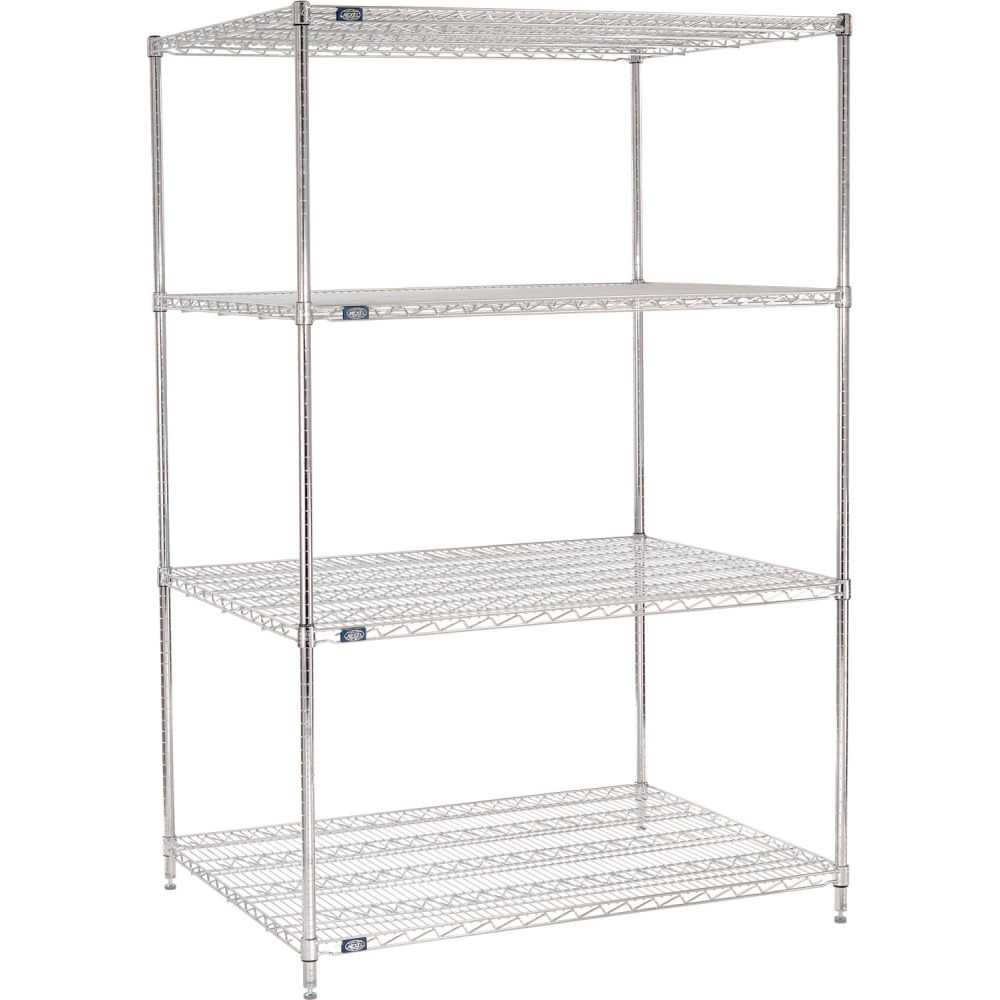 Global Industrial B3232419 Nexel 4 Shelf Chrome Wire Shelving Unit Starter - 48 x 36 x 96 in.