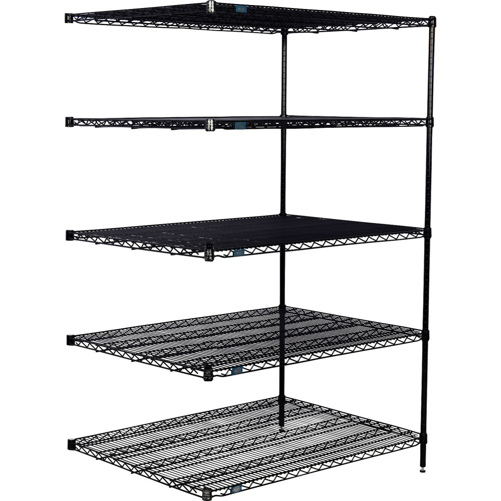 Global Industrial B3232599 Nexel 5 Shelf Black Epoxy Wire Shelving Unit Add On - 48 x 36 x 96 in.