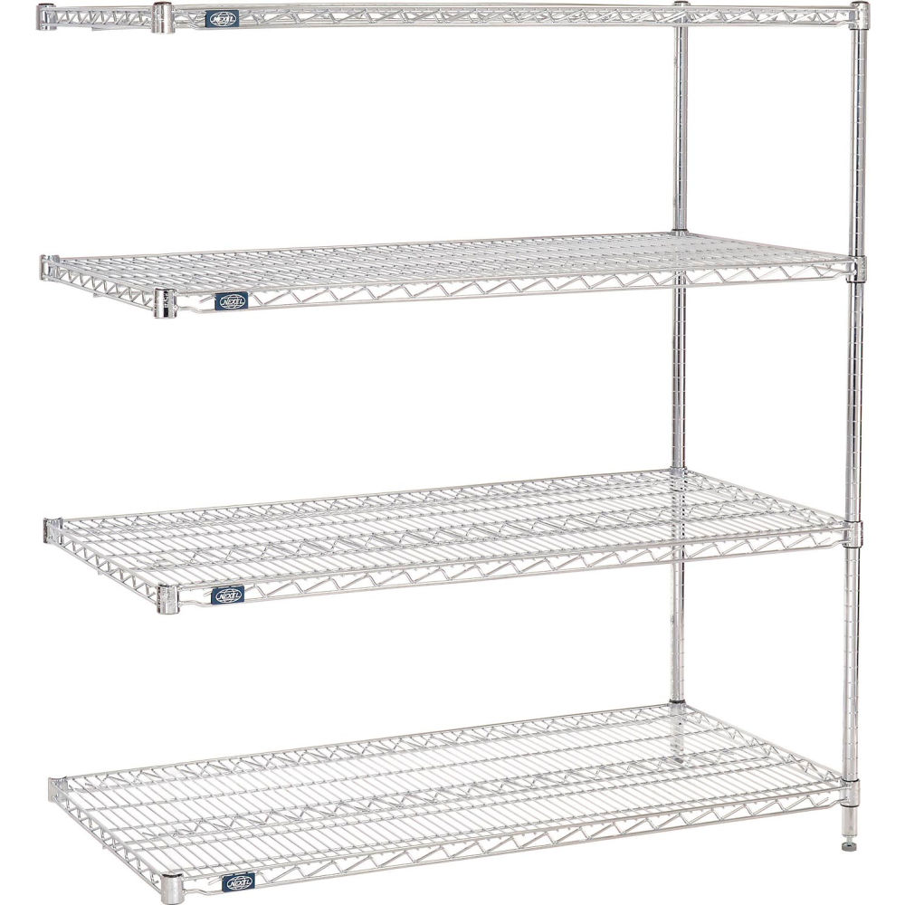 Global Industrial B3232417 Nexel 4 Shelf Chrome Wire Shelving Unit Add On - 72 x 36 x 96 in.