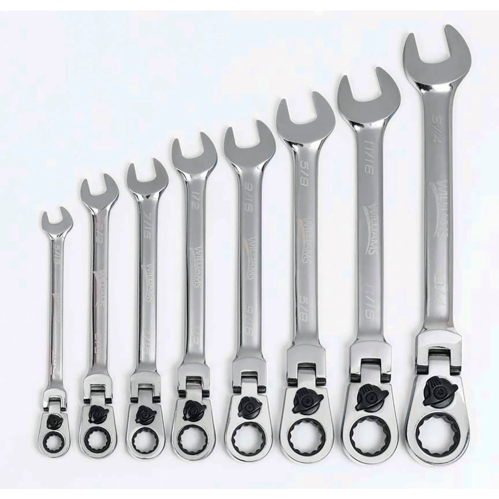 B3193618 12-Point Flex Head Reversible Ratcheting Combination Wrench - Chrome - 8 Piece