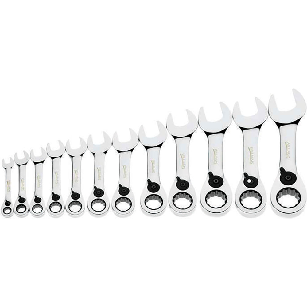 B3193632 12-Point Stubby Reversible Combination Ratcheting Wrench - Chrome - 12 Piece