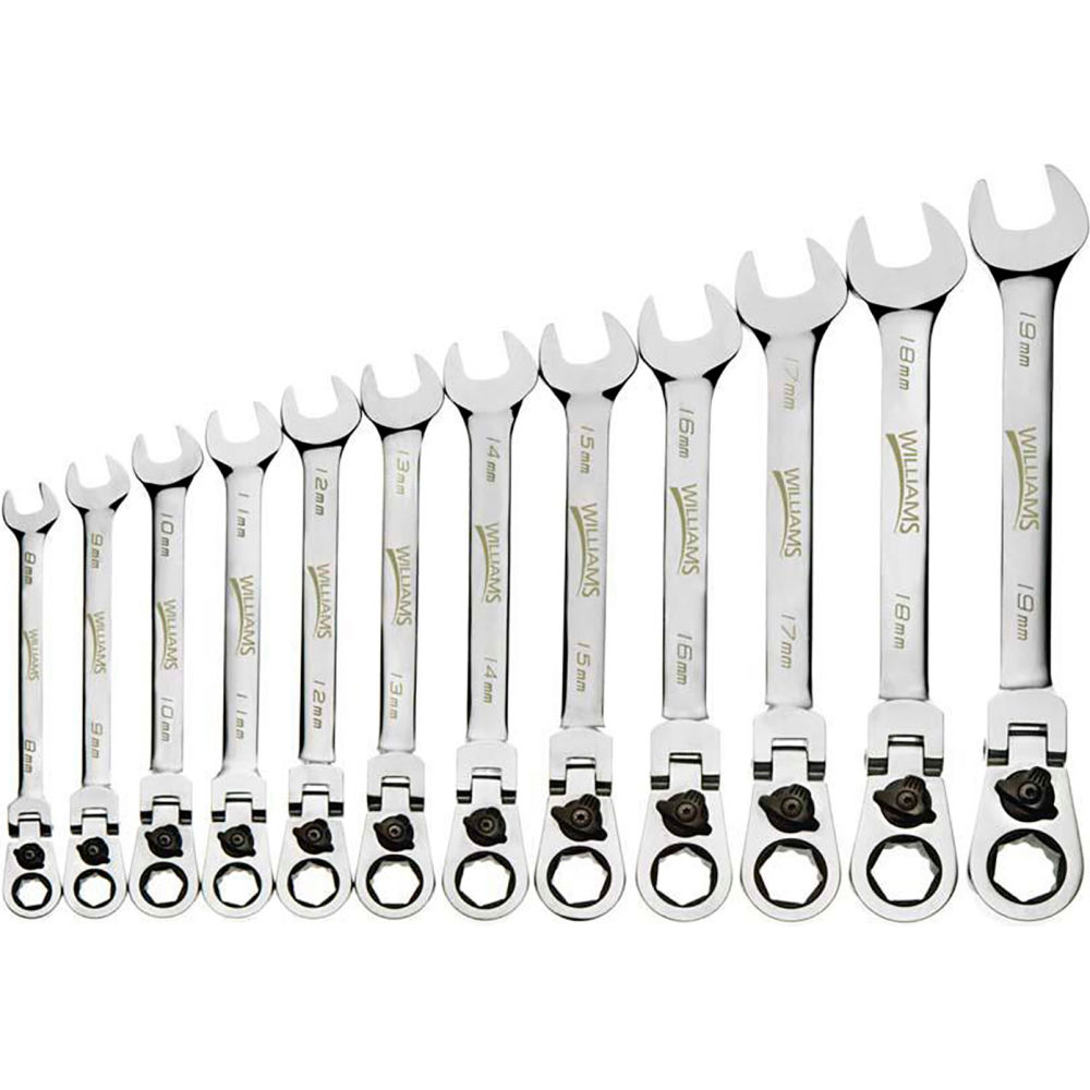 B3193687 12-Point Flex Head Reversible Ratcheting Combination Wrench - Chrome - 12 Piece