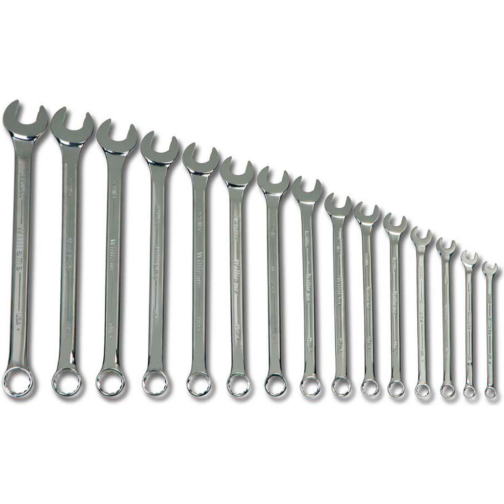 B3193723 7 to 21 mm 12-Point Combination Wrench Set - Chrome - 15 Piece