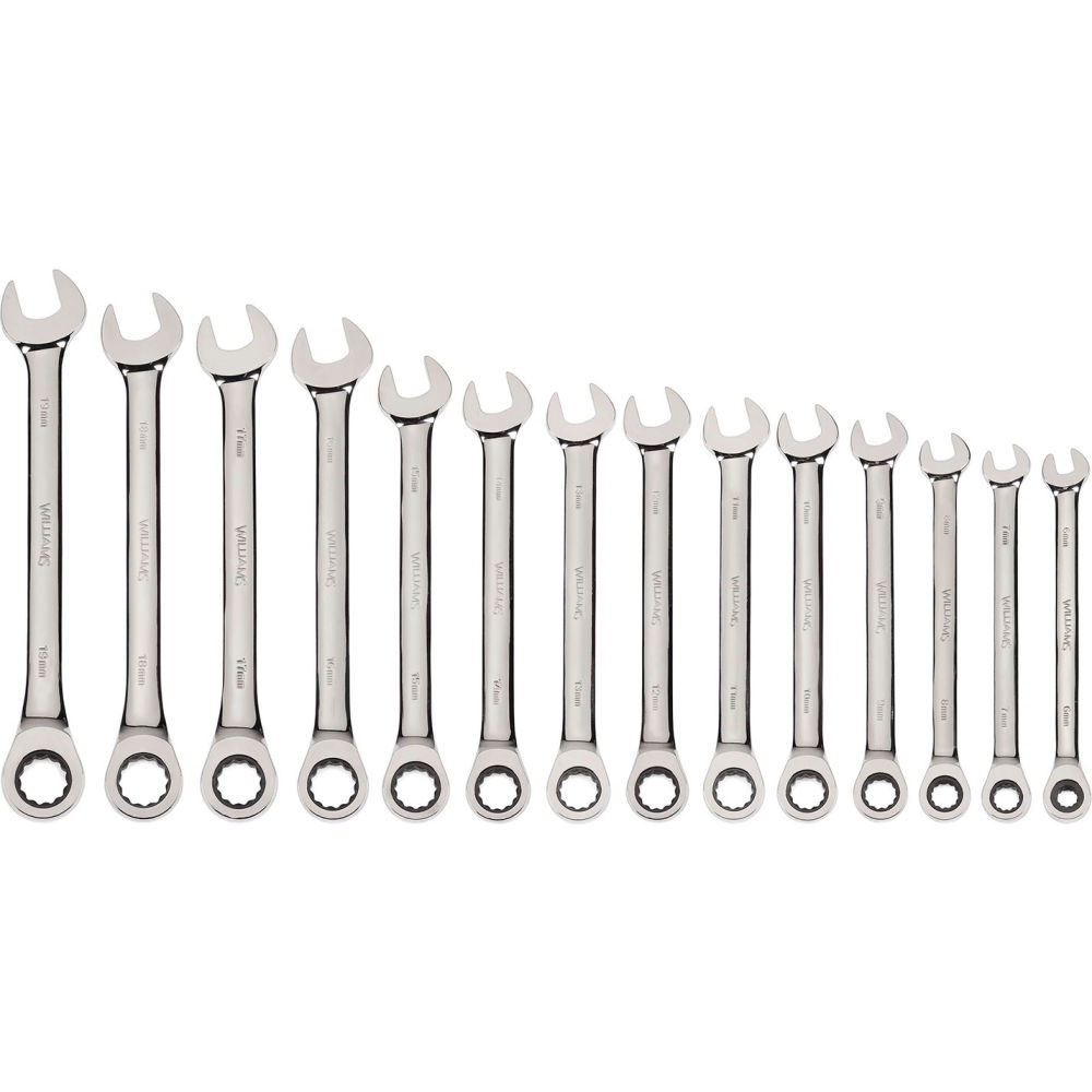 B3193601 6 to 19 mm 12-Point Combination Ratcheting Wrench Set - Chrome - 14 Piece