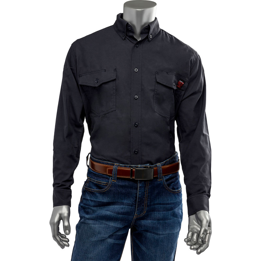 B3186712 Mens AR & FR Dual Certified Ripstop Long Sleeve Work Shirt - Medium - Navy