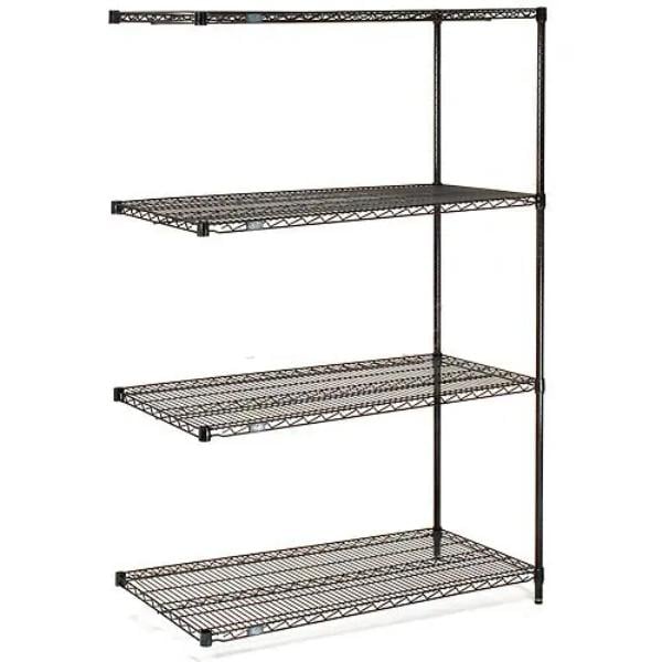 Global Industrial B3232729 Nexel 4 Shelf Black Epoxy Wire Shelving Unit Add On - 60 x 21 x 96 in.