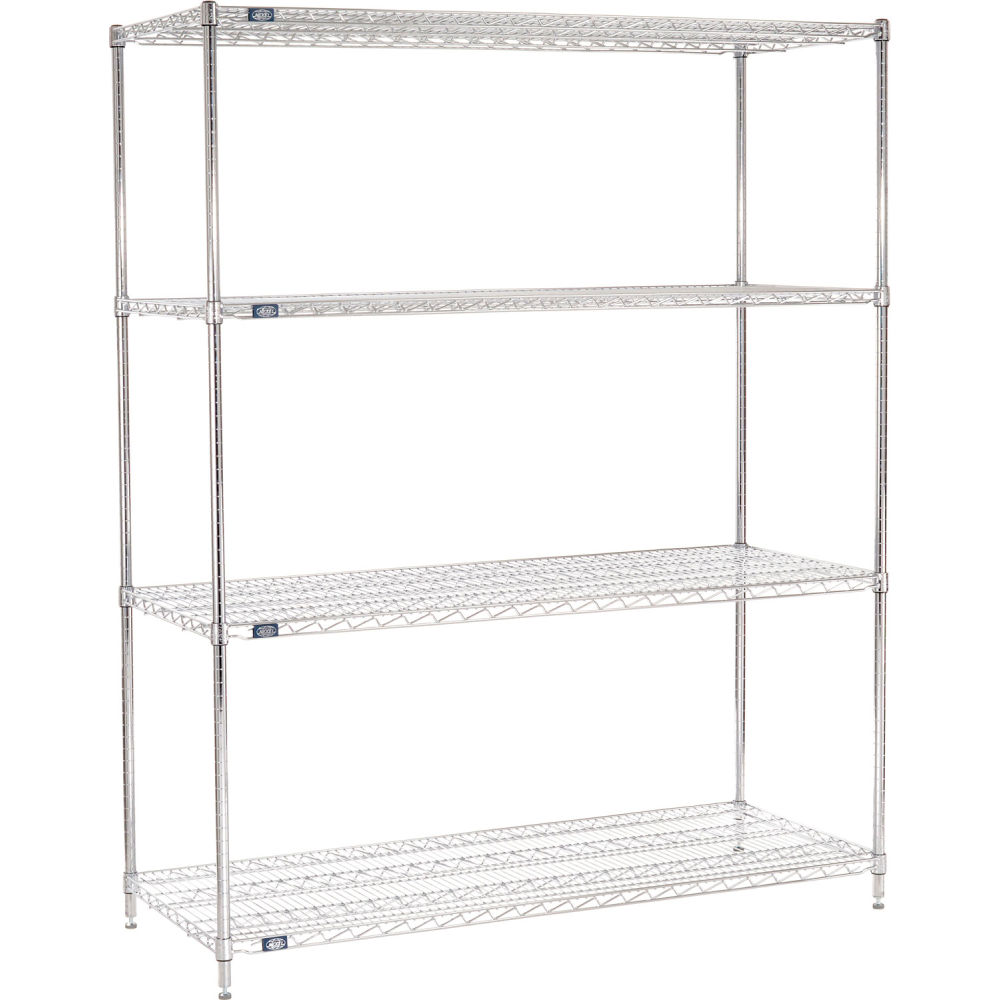 Global Industrial B3232826 Nexel 4 Shelf Chrome Wire Shelving Unit Starter - 72 x 24 x 96 in.
