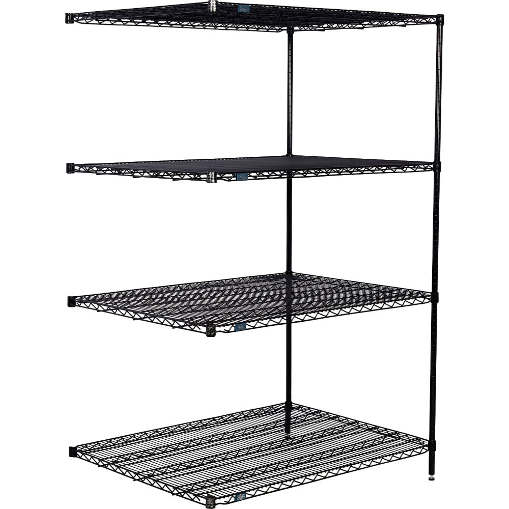 Global Industrial B3232755 Nexel 4 Shelf Black Epoxy Wire Shelving Unit Add On - 36 x 36 x 96 in.