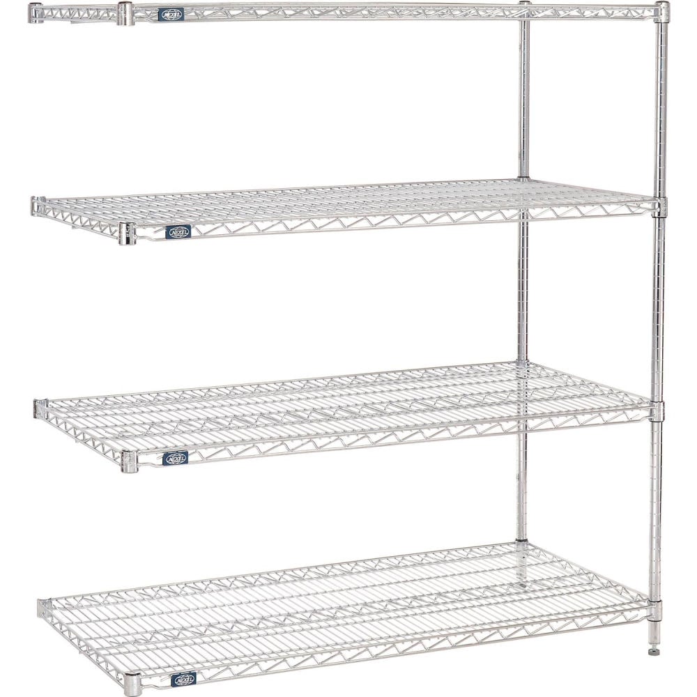 Global Industrial B3232465 Nexel 4 Shelf Chrome Wire Shelving Unit Add On - 72 x 30 x 96 in.