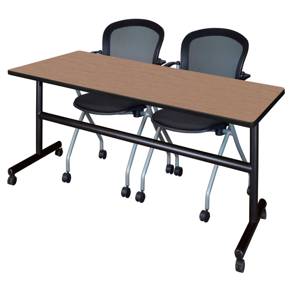 B3219678 Kobe Training Nesting Table with 2 Cadence Nesting Chairs, Noble Oak - 72 x 30 in.