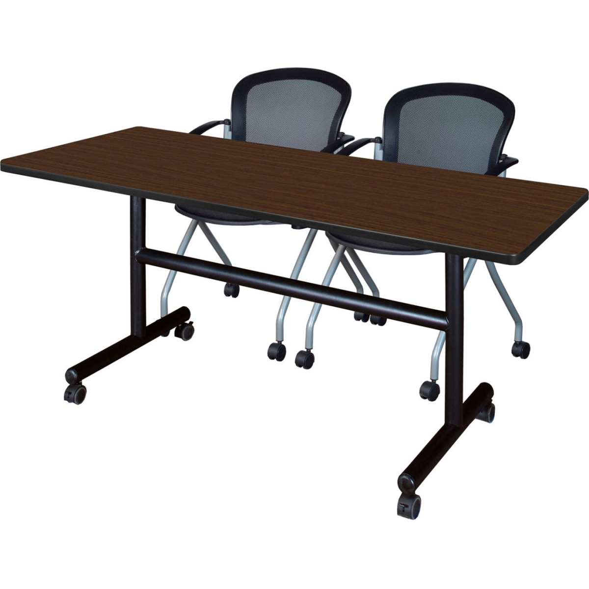 B3219627 Kobe Training Nesting Table with 2 Cadence Nesting Chairs, Neo Walnut - 60 x 30 in.