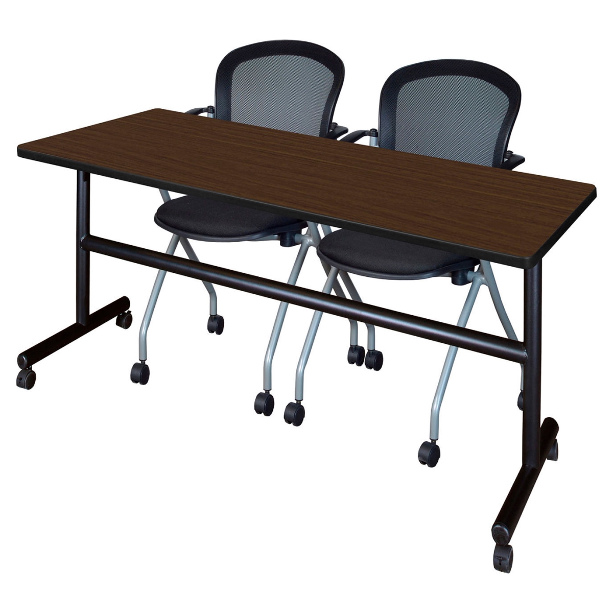 B3219679 Kobe Training Nesting Table with 2 Cadence Nesting Chairs, Neo Walnut - 72 x 30 in.