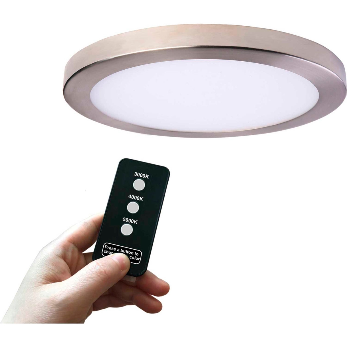 B2679420 11 in. Round Multi Color Temperature LED Flush Mount Light with Remote Control 30W 120V, Nickel