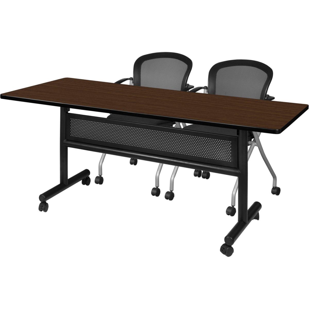 B3219760 Kobe Privacy Nesting Table with 2 Cadence Nesting Chairs, Neo Walnut - 60 x 30 in.