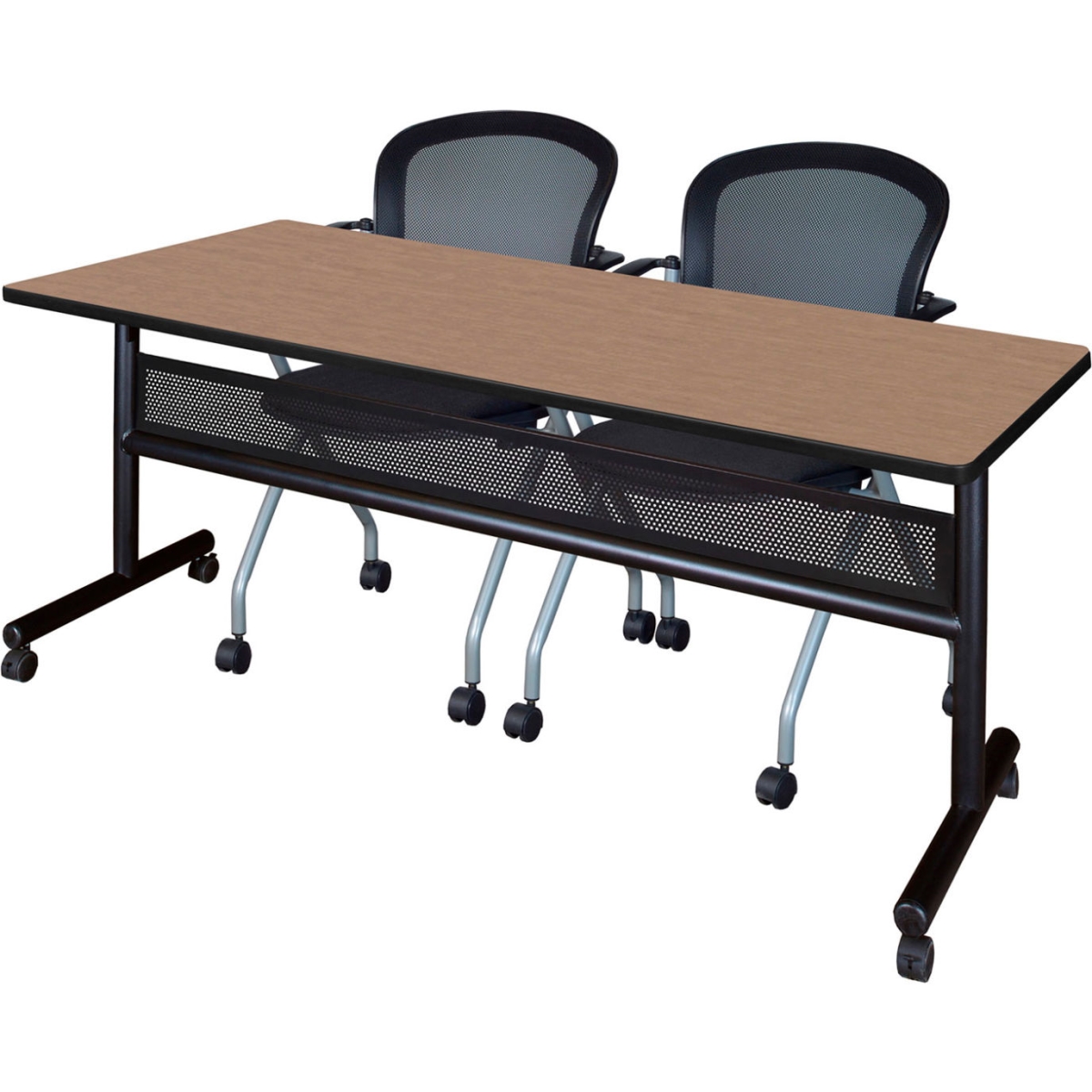 B3219762 Kobe Privacy Nesting Table with 2 Cadence Nesting Chairs, Noble Oak - 72 x 30 in.