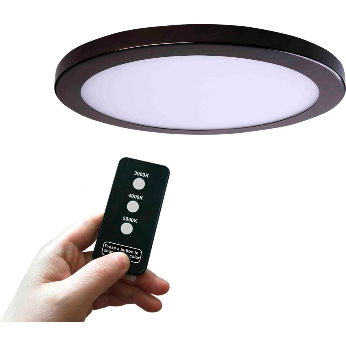 B2679419 11 in. Round Multi Color Temperature LED Flush Mount Light with Remote Control 30W 120V, Bronze