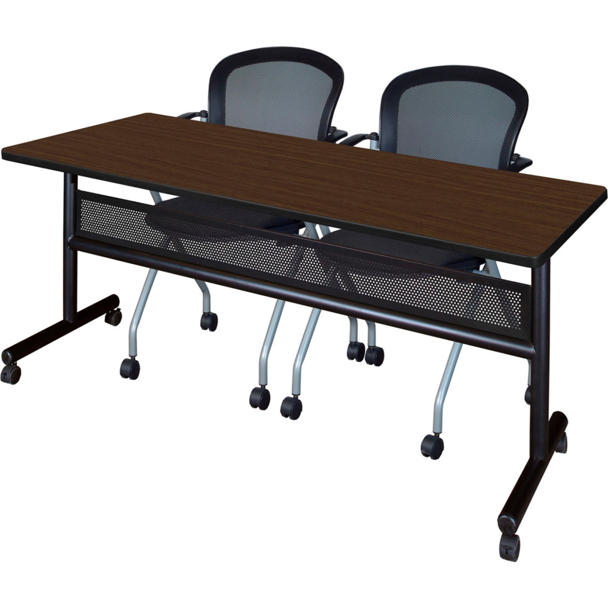 B3219763 Kobe Privacy Nesting Table with 2 Cadence Nesting Chairs, Neo Walnut - 72 x 30 in.