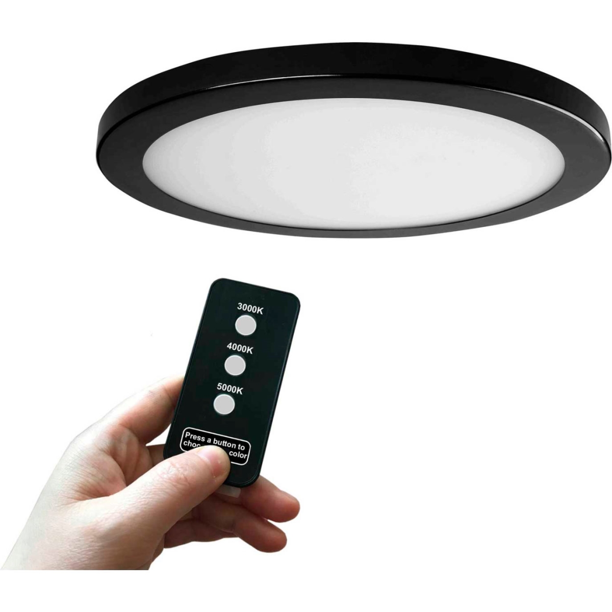 B2679418 11 in. Round Multi Color Temperature LED Flush Mount Light with Remote Control 30W 120V, Black