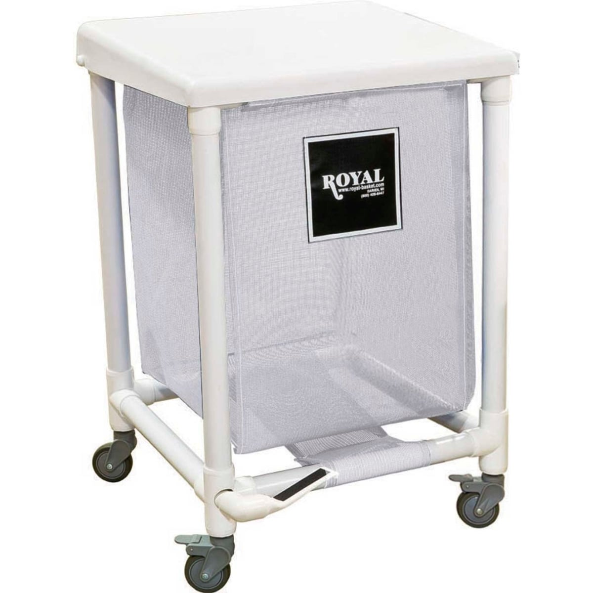 B2238159 24 gal Single White Mesh Liner PVC Hamper with 2 Swivel & 2 Swivel Lock with Foot Pedal