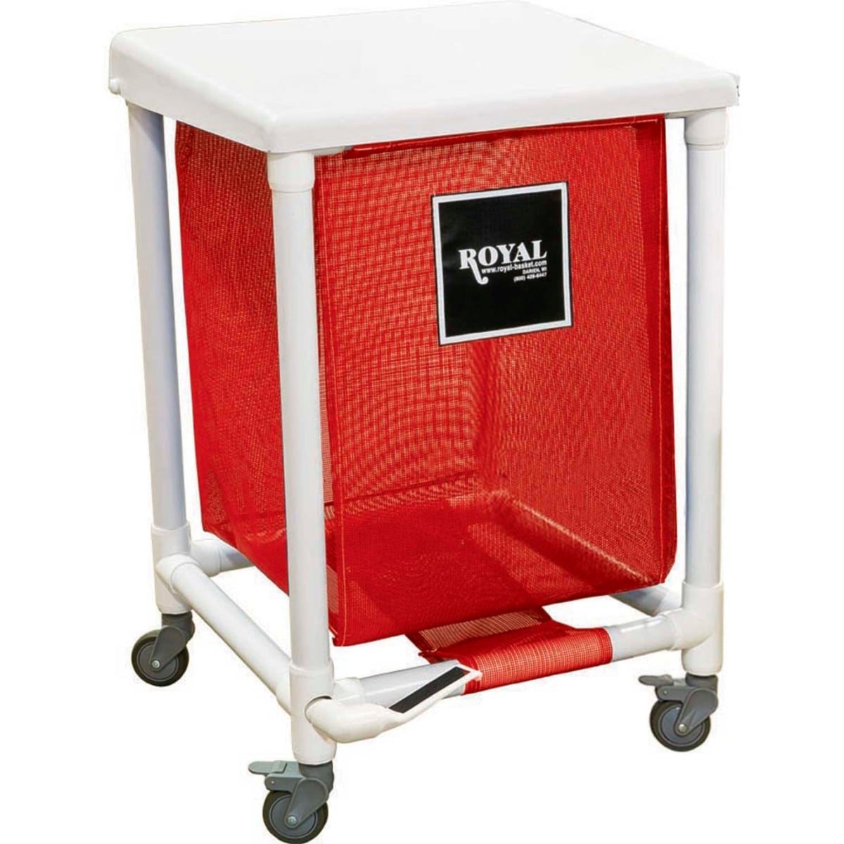 B2238160 24 gal Single Red Mesh Liner PVC Hamper with 2 Swivel & 2 Swivel Lock with Foot Pedal