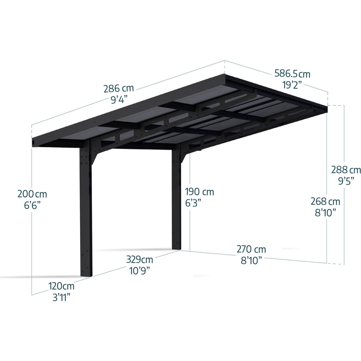 B3234909 Palram Canopia Sydney Wave Single Carport, Black & Solar Gray