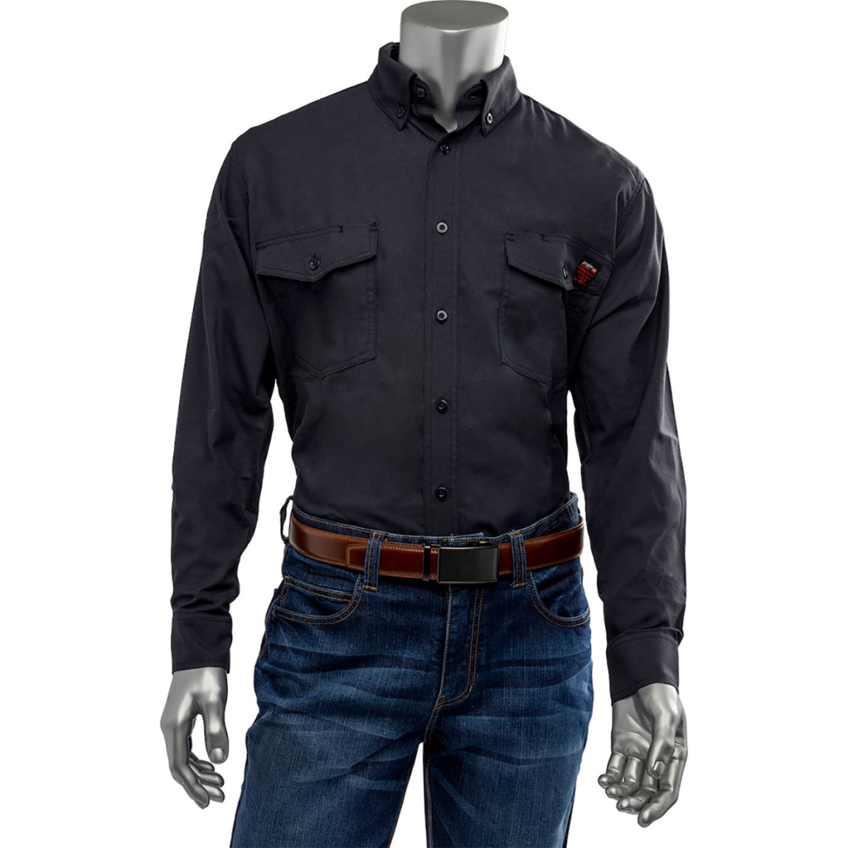 B3186867 Mens AR-FR Dual Certified Ripstop Long Sleeve Work Shirt, Navy - Large