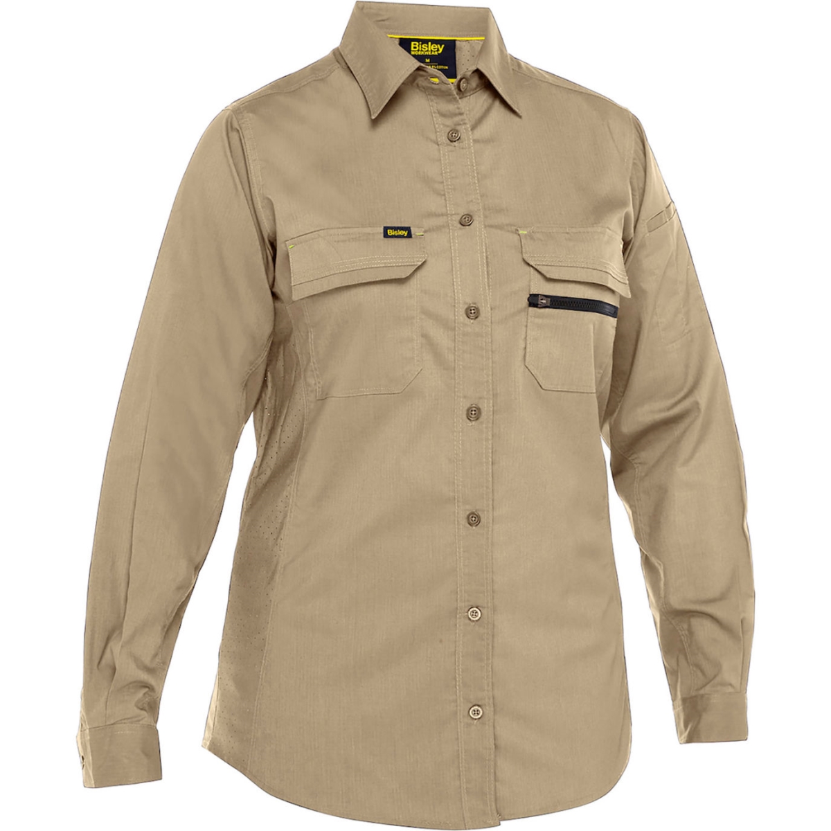 B3186656 Womens Bisley Long Sleeve Ripstop Work Shirt with X-Airflow Ventilation, Tan - Extra Large