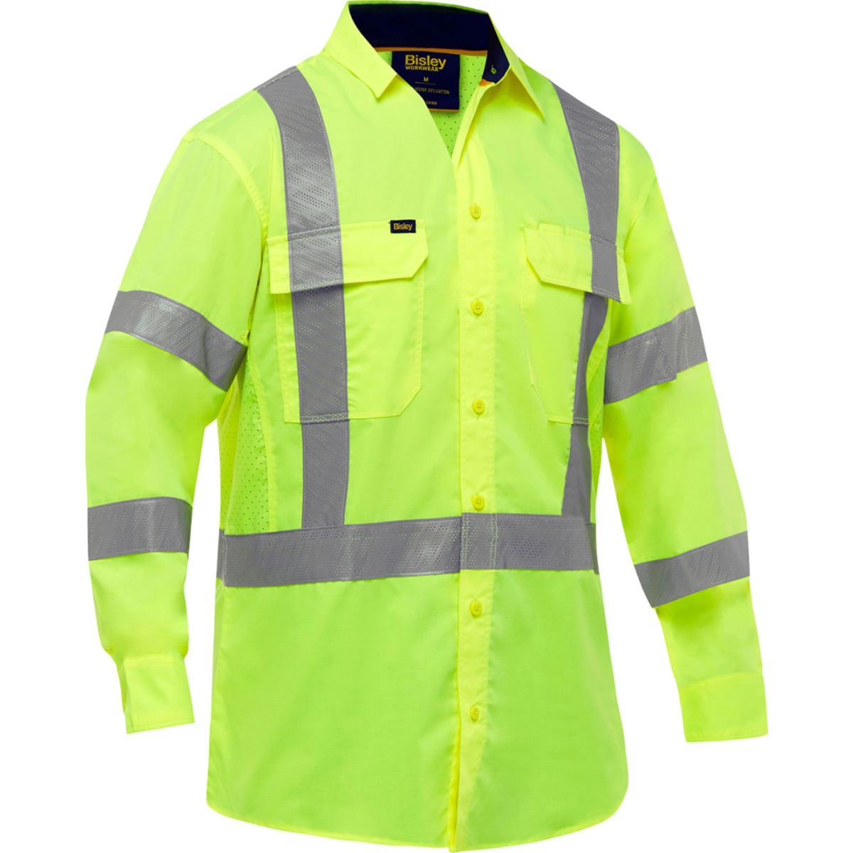 B3186276 Mens Bisley Long Sleeve Work Shirt with X-Airflow & X-Back Class 3, Hi-Vis Yellow - Extra Large