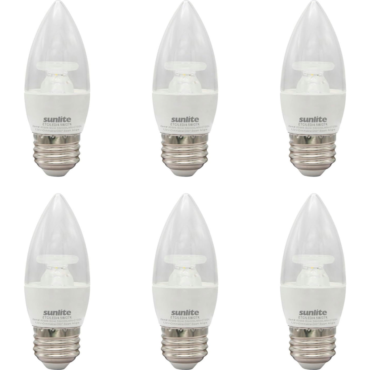 B3166945 LED B11 CTC Light Bulb with E26 Base 4.5W 300 Lumens 2700K, Warm White - Pack of 6