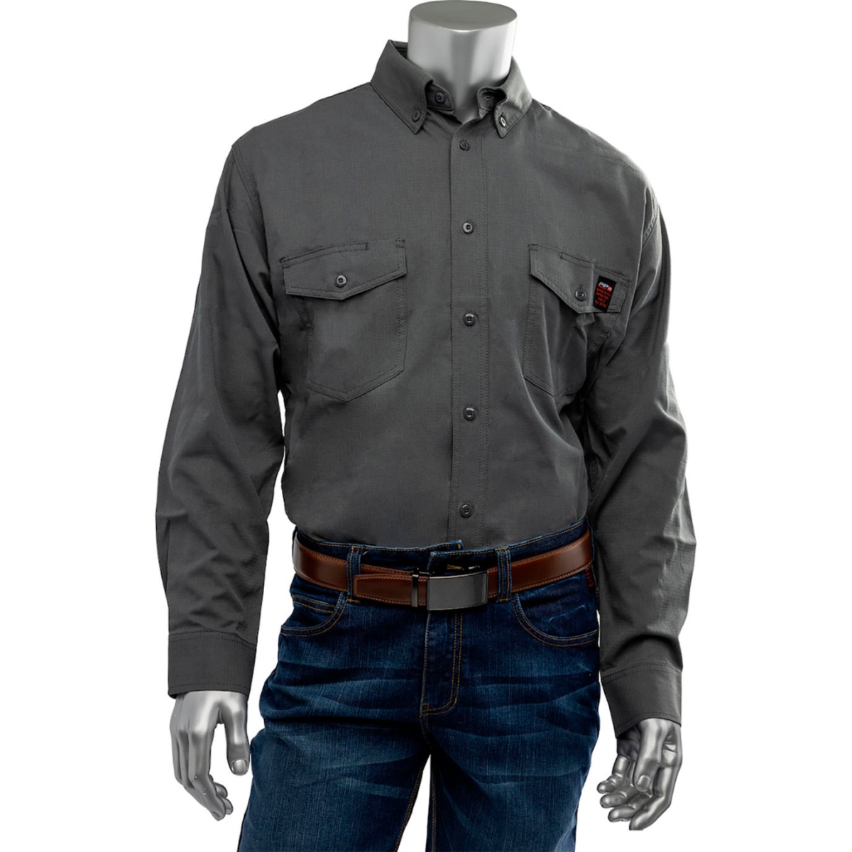 B3186833 Mens AR-FR Dual Certified Ripstop Long Sleeve Work Shirt, Gray - Medium