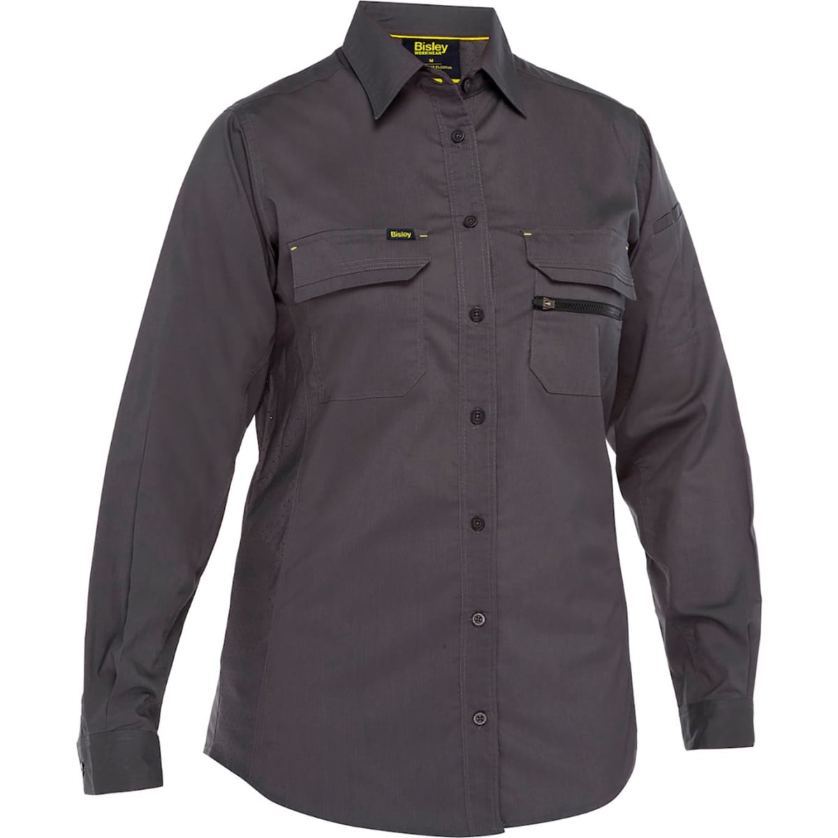 B3186664 Womens Bisley Long Sleeve Ripstop Work Shirt with X-Airflow Ventilation, Gray - Large