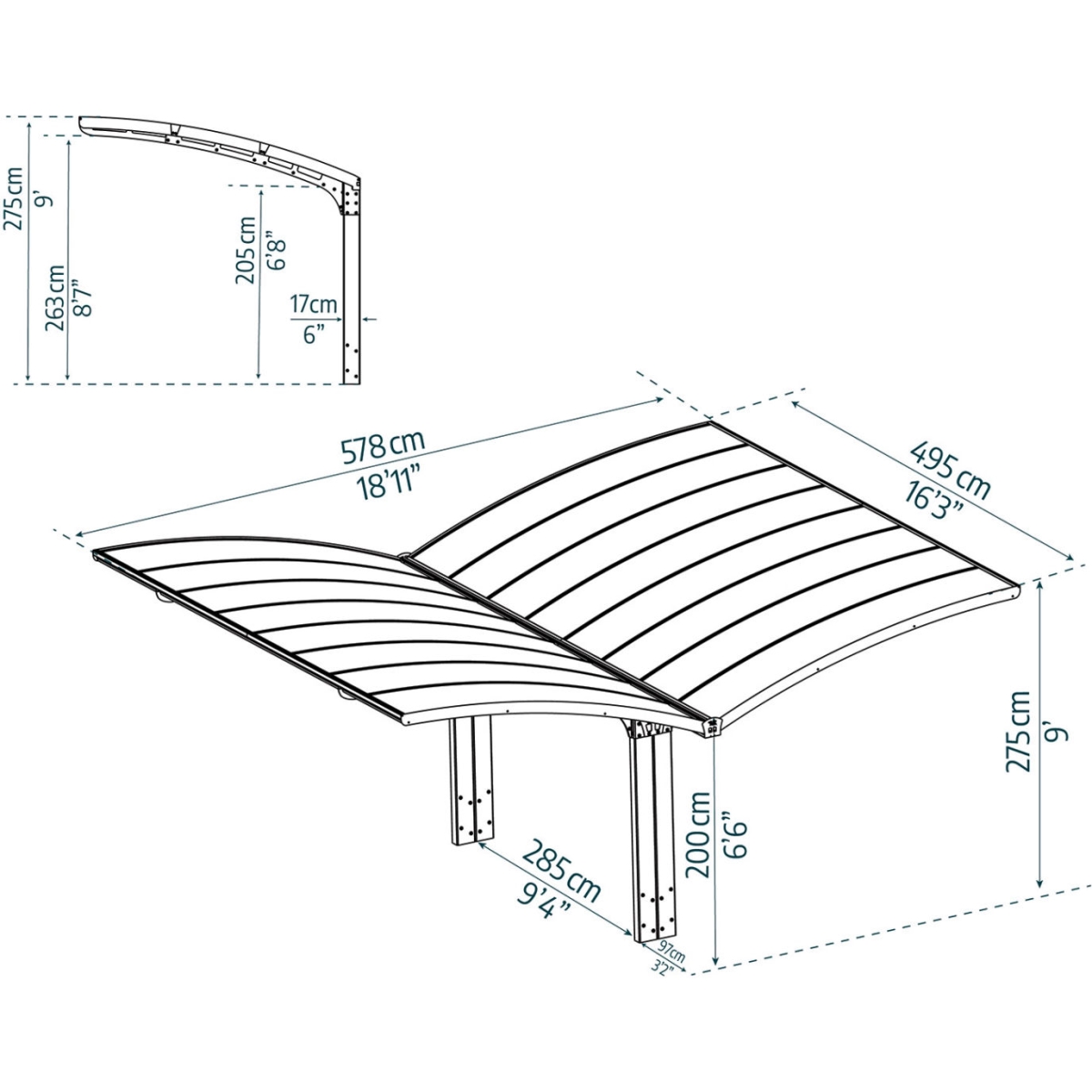 B3234901 Wing-Style Palram Canopia Arizona Wave Double Carport, Gray & Solar Gray