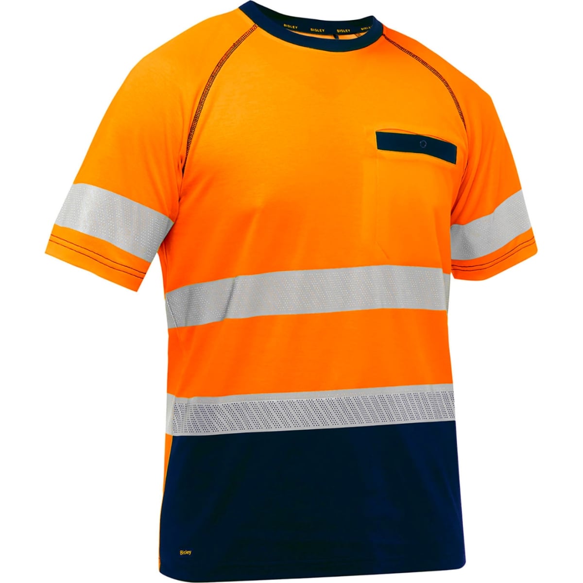 B3186207 Mens Bisley Short Sleeve T-Shirt with Navy Bottom Class 2, Hi-Vis Orange - 3XL