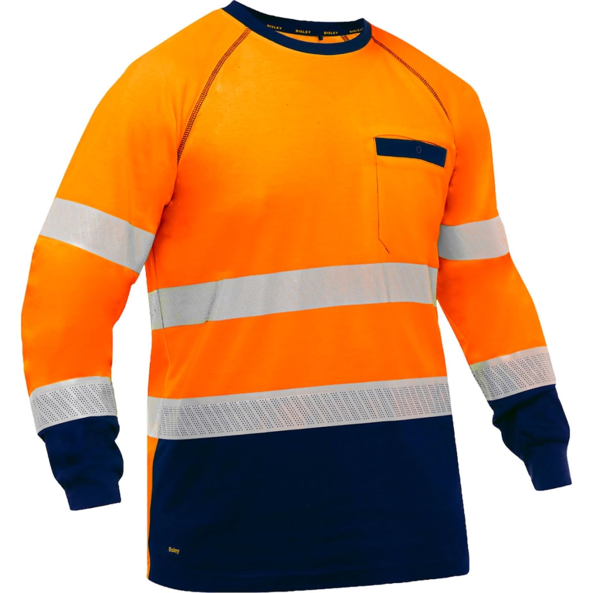 B3186231 Mens Bisley Long Sleeve Shirt with Navy Bottom Class 3, Hi-Vis Orange - Extra Large