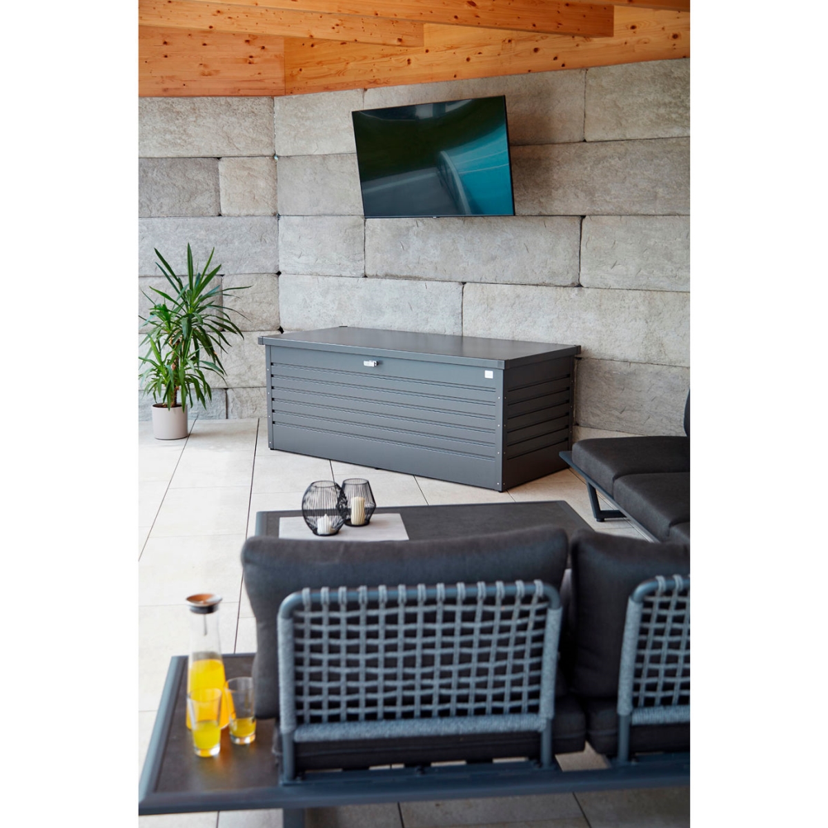 B3234924 210 gal Biohort Galvanized Steel Leisure Time Deck Box, Dark Gray