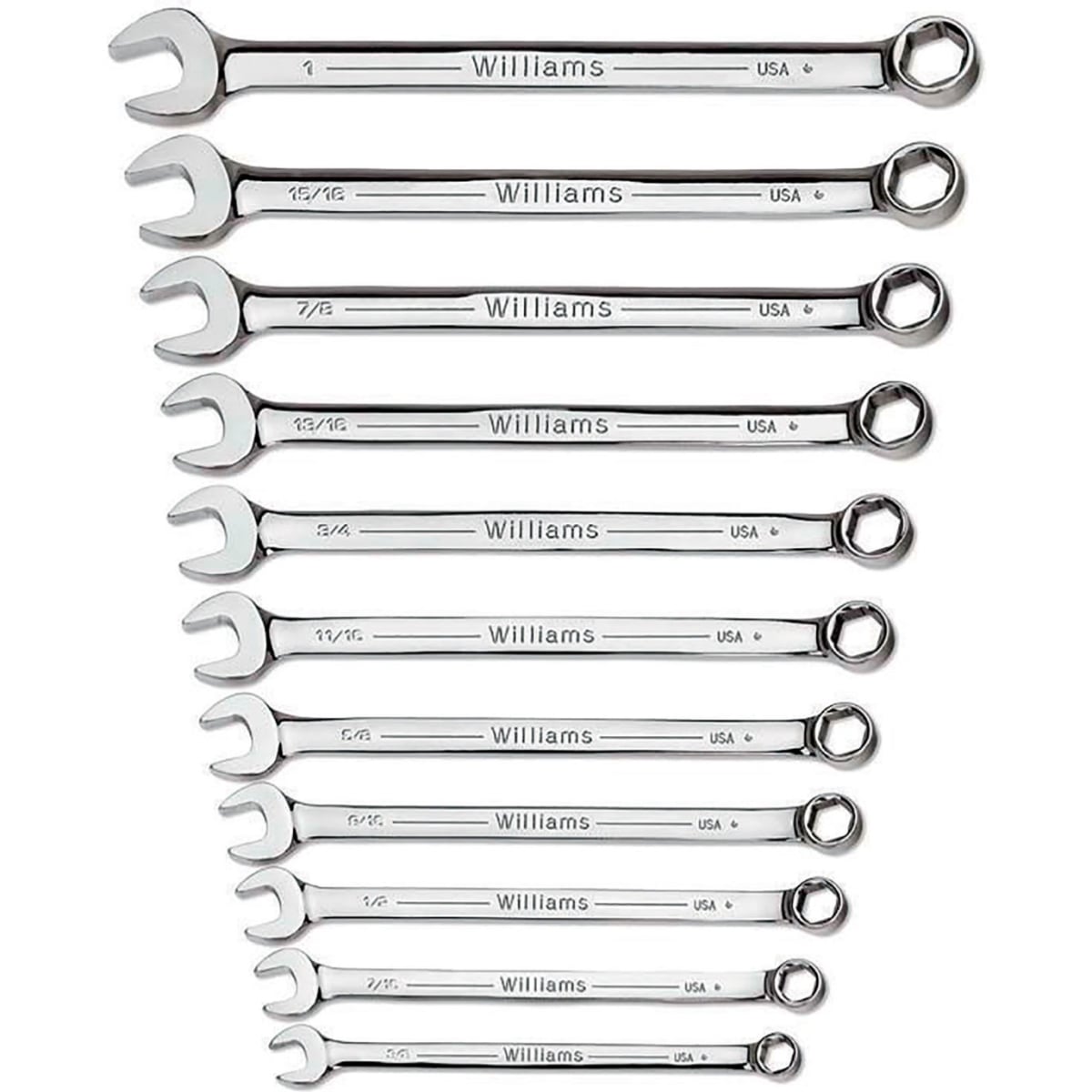 B3193616 0.37 to 1 in. 6-Point Super Combo Combination Wrench Set - Silver - 11 Piece