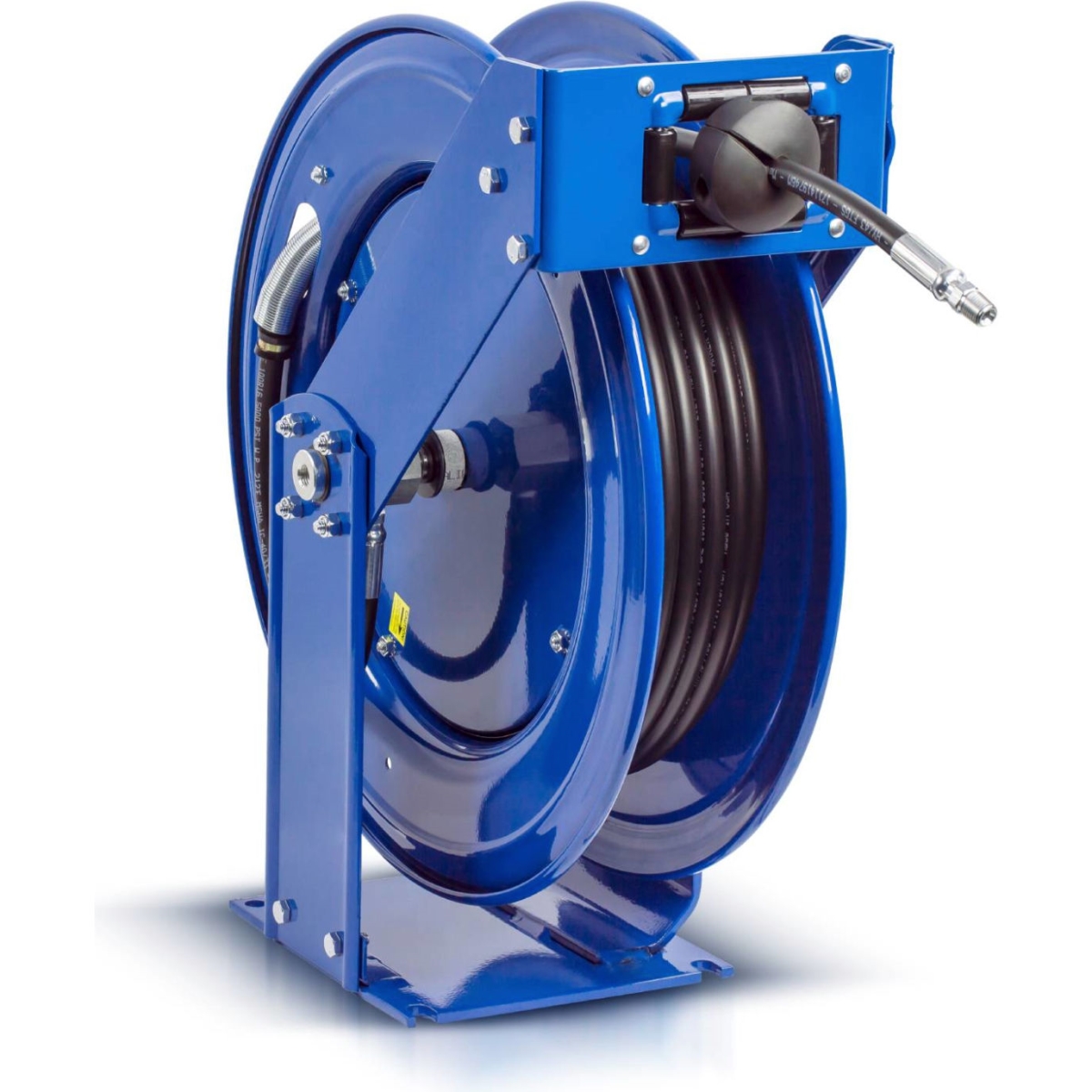 B3150591 100 ft. Spring Return Hose Reel with 0.25 in. ID & 0.25 in. MNPT 5000 PSI Max Op Pressure Brass, Blue