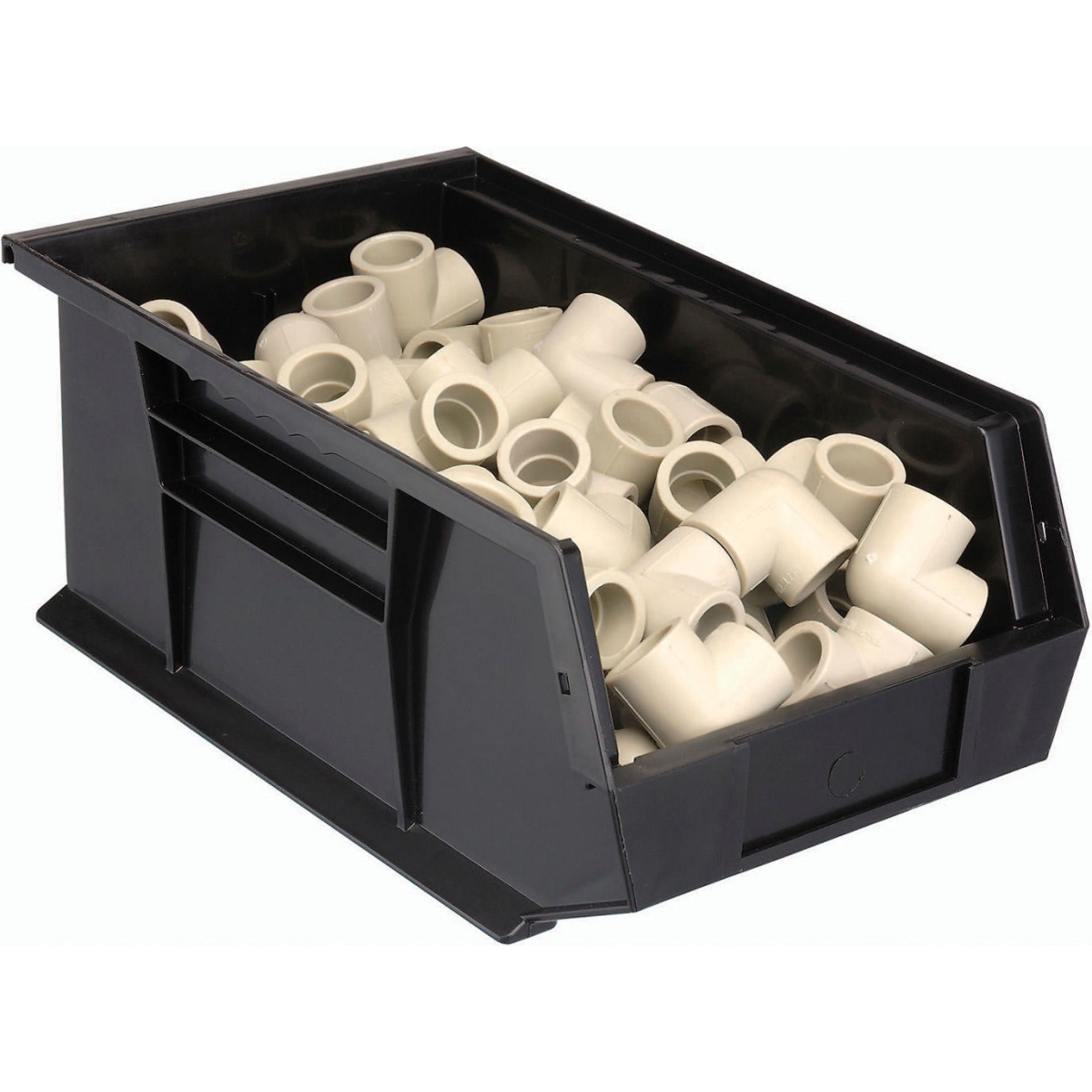 239609BK Plastic Hang & Stack Bin, Black - 13.62 x 8.5 x 6 in.